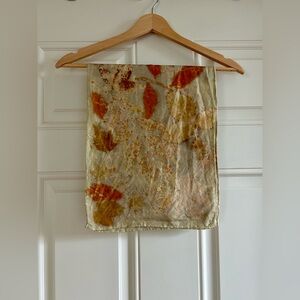 Pure Silk Autumn Leaf Scarf Red Neutral Fall Luxury Wrap